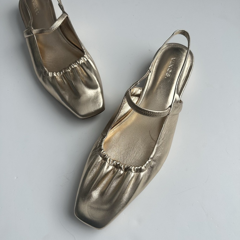 Vince Venice Leather Slingback Flats Women's Size US 10 EU 41 Metallic Gold
